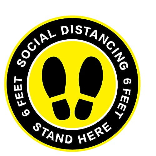 Yellow 6 Feet Distancing Specialized Sticker Markers Bank for Crowd Control Guidance Grocery and Lab Pharmacy 5 Pack Social Distancing Floor Decal Stickers 
